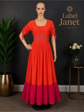 Brand new orange dual shaded cotton maxi dress for women,Bust size - L up to XL